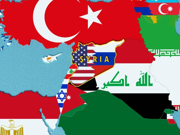 ABD ve Rusya Bayraklarda çakışma durumu Suriye ve harita üzerinde