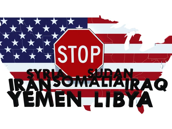 США заборонили громадян сім більшість мусульманських країн від Вве — стокове фото