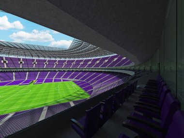yuvarlak bir futbol - Futbol Stadyumu mor koltuklar ile 3D render