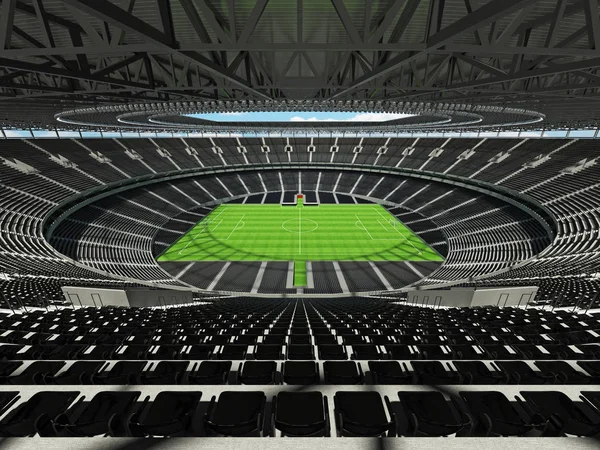 Rendering 3D di un calcio rotondo - stadio di calcio con sedile nero — Foto Stock