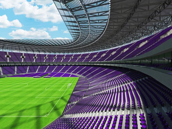 3D render van een ronde voetbal - voetbalstadion met paarse zitplaatsen — Stockfoto