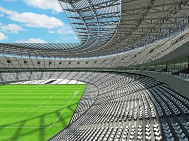 yuvarlak bir futbol - Futbol Stadyumu beyaz koltuklar ile 3D render