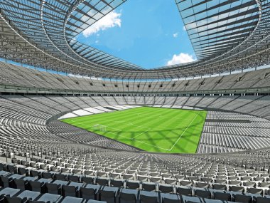 yuvarlak bir futbol - Futbol Stadyumu beyaz koltuklar ile 3D render