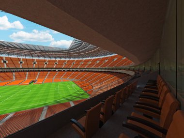 yuvarlak bir futbol - Futbol Stadyumu turuncu koltuk ile 3D render