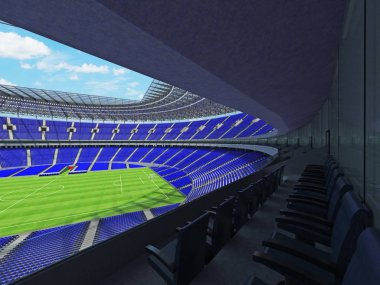 yuvarlak bir futbol - Futbol Stadyumu mavi koltuklar ile 3D render