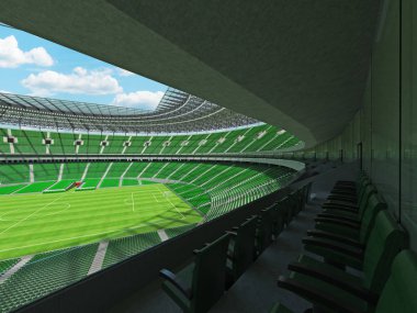 yuvarlak bir futbol - Futbol Stadyumu yeşil koltuklar ile 3D render