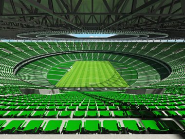 yuvarlak bir futbol - Futbol Stadyumu yeşil koltuklar ile 3D render