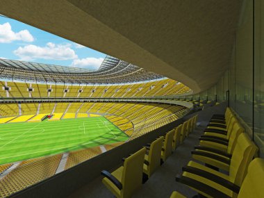yuvarlak bir futbol - Futbol Stadyumu sarı deniz ile 3D render