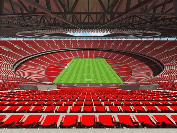 3D render of a round football -  soccer stadium with red seats and VIP boxes