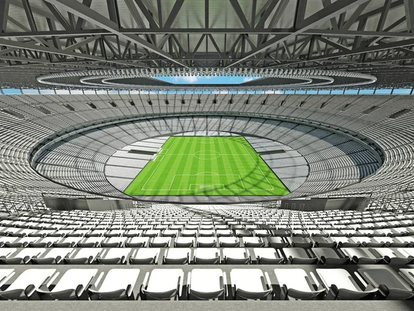 3D καθιστούν μια στρογγυλή ποδόσφαιρο - γήπεδο ποδοσφαίρου με λευκά καθίσματα — Φωτογραφία Αρχείου