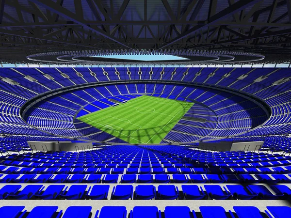 3D render van een ronde voetbal - voetbalstadion met blauwe zetels — Stockfoto