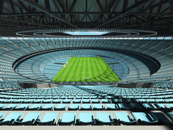 3D render van een ronde voetbal - voetbalstadion met hemelsblauw zitplaatsen — Stockfoto
