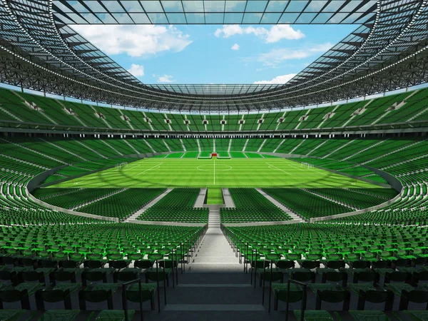 Renderização 3D de um futebol redondo - estádio de futebol com assentos verdes — Fotografia de Stock