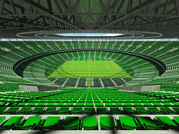 Representación 3D de un fútbol redondo - estadio de fútbol con asientos verdes —  Fotos de Stock