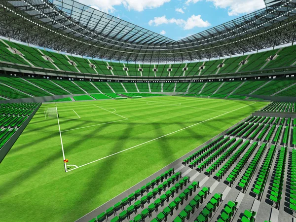 Renderização 3D de um futebol redondo - estádio de futebol com assentos verdes — Fotografia de Stock