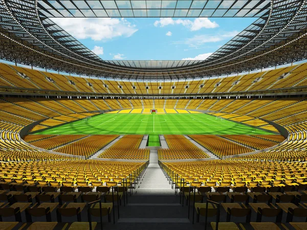 Renderização 3D de um futebol redondo - estádio de futebol com mar amarelo — Fotografia de Stock