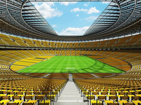 Representación 3D de un balón de fútbol redondo - estadio de fútbol con mar amarillo —  Fotos de Stock
