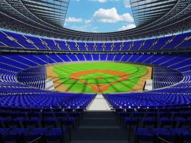 3D render mavi koltuklar ve VIP kutuları Beyzbol Stadyumu