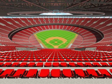 3D render of baseball stadium with red seats and VIP boxes clipart