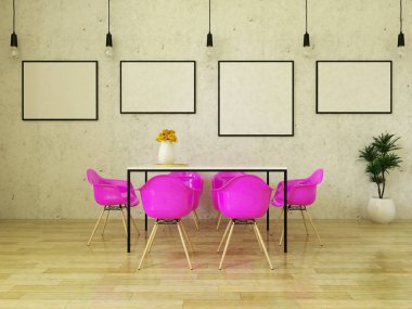 güzel yemek masası pembe sandalye ile 3D render