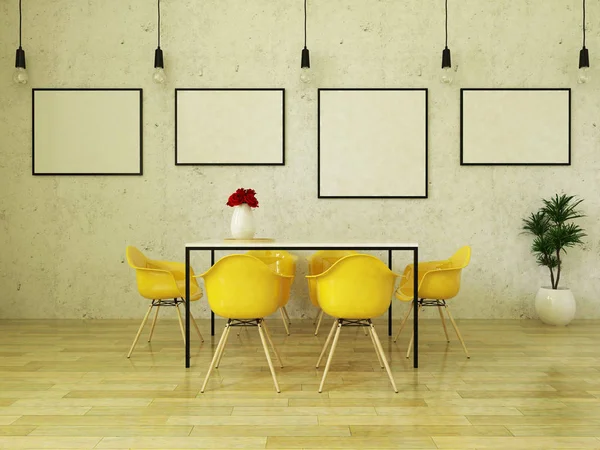güzel yemek masası sarı sandalye ile 3D render