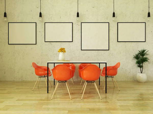 3D render of beautiful dining table with orange chairs — Stock Photo, Image