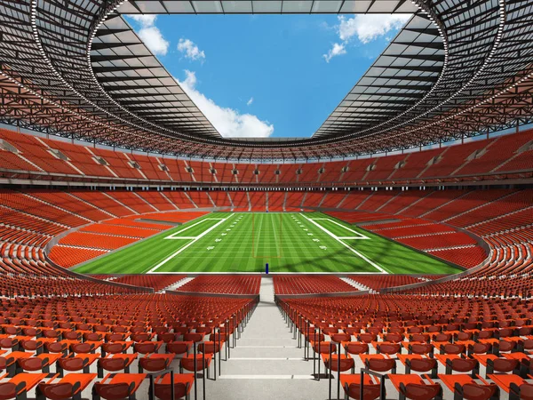 Schönes modernes amerikanisches Fußballstadion mit orangefarbenen Sitzen für hunderttausende Fans — Stockfoto
