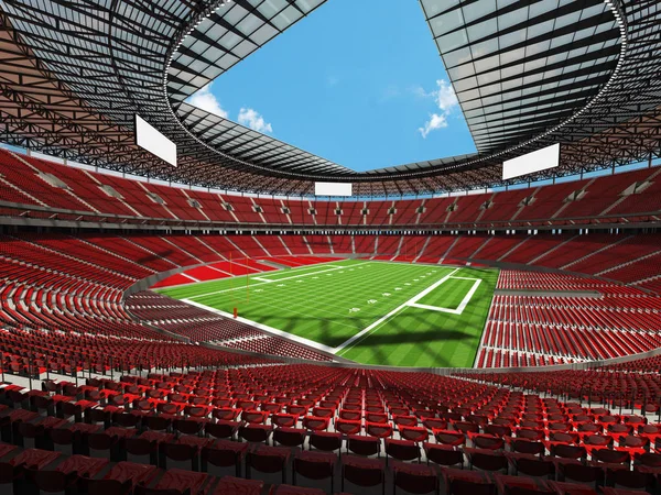 Schönes modernes amerikanisches Fußballstadion mit roten Sitzen für hunderttausend Fans Stockbild