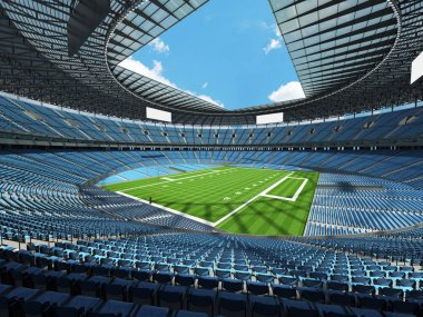 Güzel modern Amerikan Futbol Stadyumu ile yüz bin hayranları için gökyüzü mavi koltuk