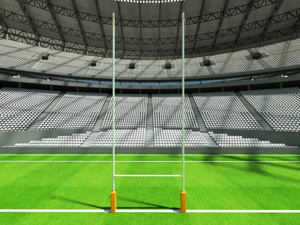 Beautiful modern round rugby stadium with  white chairs and VIP boxes for hundred thousand fans