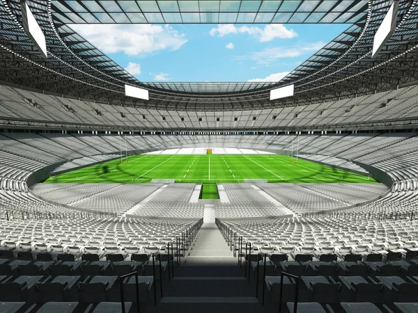 Schönes modernes, rundes Rugbystadion mit weißen Stühlen und VIP-Logen für hunderttausend Fans — Stockfoto