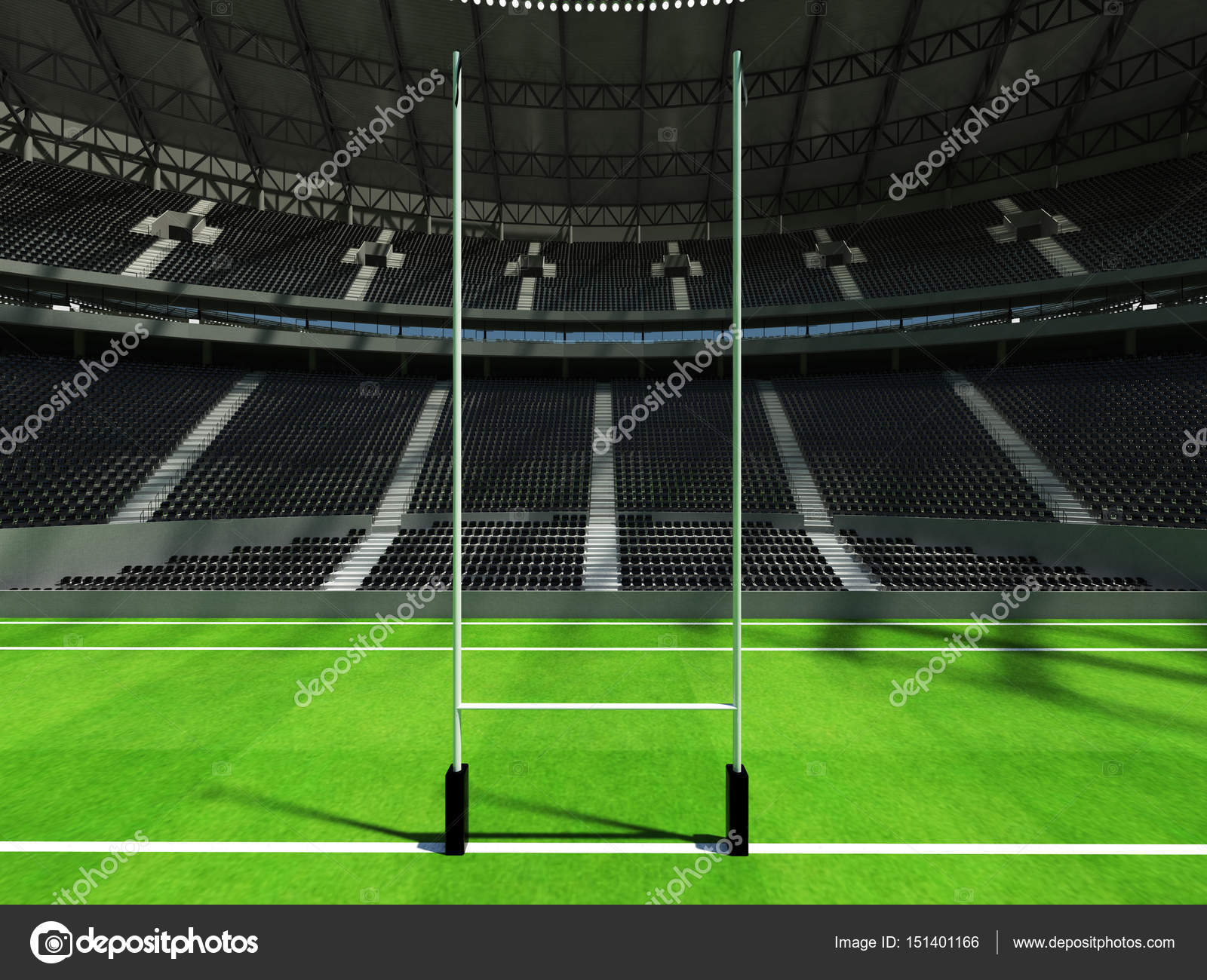 Round rugby stadium with black seats for hundred thousand fans with VIP boxes Stock Photo by ©danilo_vuletic 151401166