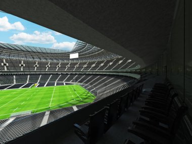 VIP kutuları ile yüz bin hayranları için siyah sandalyeyle yuvarlak rugby stadyum