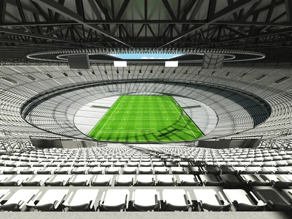 Beautiful modern round rugby stadium with  white chairs and VIP boxes for hundred thousand fans — Stock Photo, Image