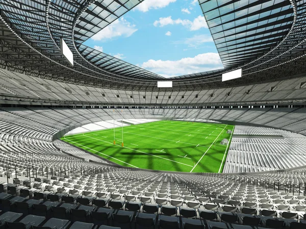 Piękny nowoczesny okrągły stadionu rugby z Vip pola dla tysięcy fanów i białe krzesła — Zdjęcie stockowe