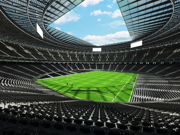 Rundum-Rugbystadion mit schwarzen Sitzen für hunderttausende Fans mit Vip-Logen — Stockfoto