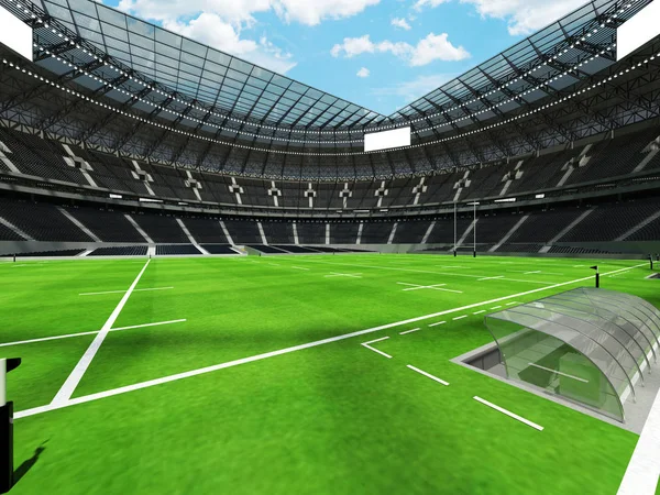 Estadio redondo de rugby con asientos negros para cien mil aficionados con cajas VIP —  Fotos de Stock