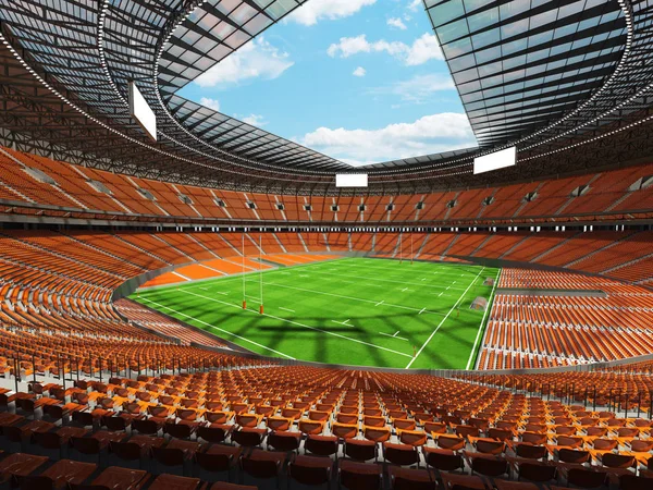 Estadio redondo de rugby con asientos naranjas para cien mil aficionados con cajas VIP —  Fotos de Stock