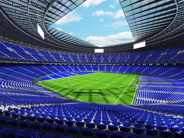 Estadio redondo de rugby con asientos azules para cien mil aficionados con cajas VIP —  Fotos de Stock