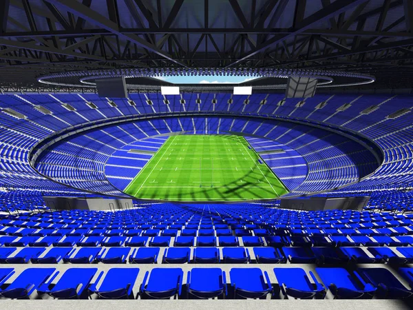 Estádio de rugby redondo com assentos azuis para cem mil fãs com caixas VIP — Fotografia de Stock