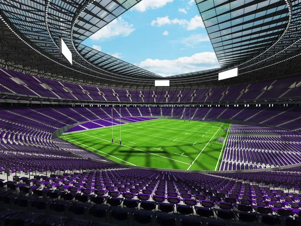 Estadio redondo de rugby con asientos púrpura para cien mil aficionados con cajas VIP —  Fotos de Stock
