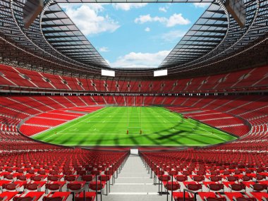 Yuvarlak rugby stadyum ile yüz bin hayranları ile VIP kutuları için kırmızı koltuk