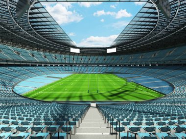 Güzel modern yuvarlak rugby stadyum ile gökyüzü mavi sandalye ve VIP kutuları yüz bin hayranları için