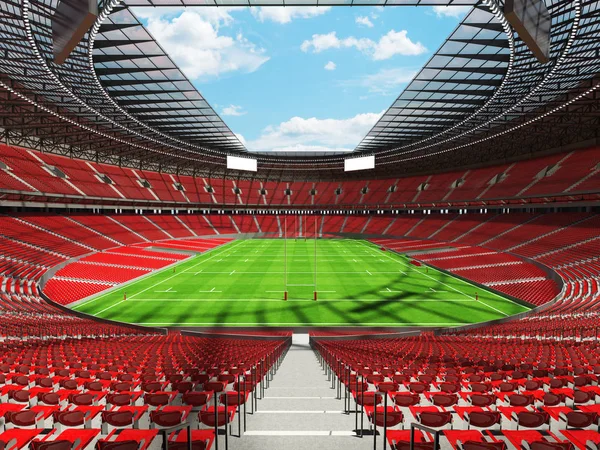 Yuvarlak rugby stadyum ile yüz bin hayranları ile VIP kutuları için kırmızı koltuk