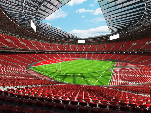 Stadion rugby okrągłe czerwone fotele dla tysięcy fanów z pola Vip — Zdjęcie stockowe