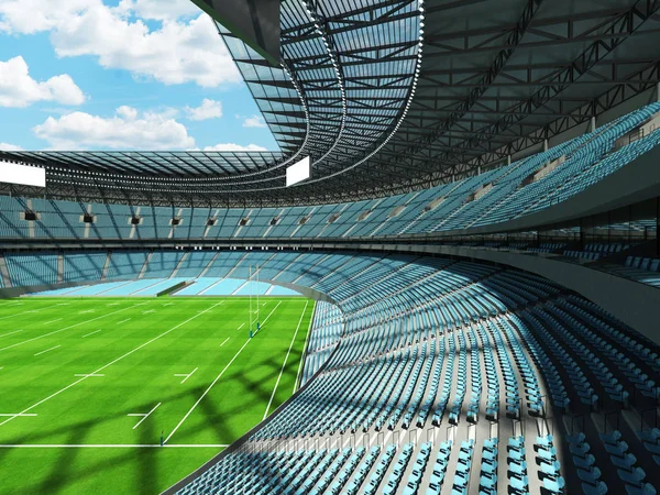 Piękny nowoczesny okrągły rugby stadium z Vip pola dla tysięcy fanów i niebo niebieskie krzesła — Zdjęcie stockowe