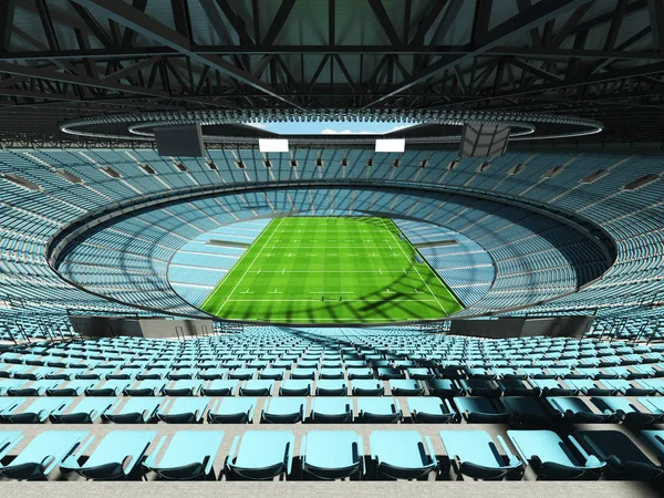 Lindo estádio de rugby redondo moderno com cadeiras azul céu e caixas VIP para centenas de milhares de fãs — Fotografia de Stock