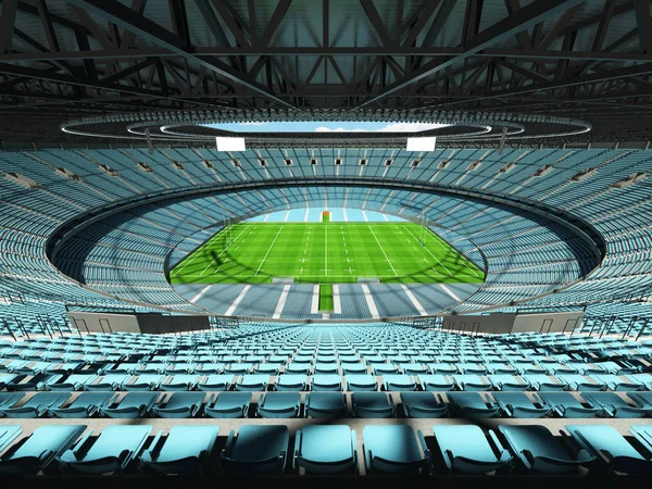 Beautiful modern round rugby stadium with  sky blue  chairs and VIP boxes for hundred thousand fans