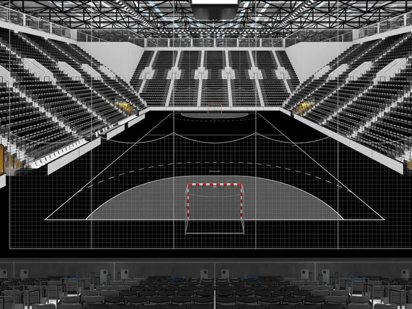 Modern sports arena for handball with black seats and VIP boxes for ten thousand fans