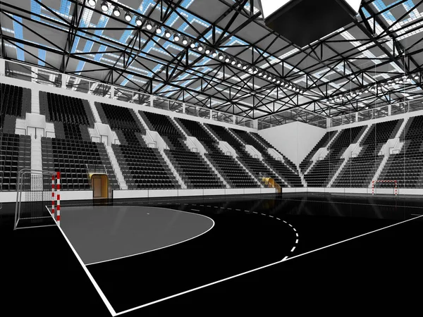 Modern sports arena for handball with black seats and VIP boxes for ten thousand fans